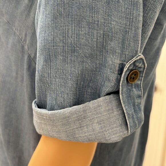 Philosophy Medium Tercel Lace Up Dress Mini Light Wash Denim 3/4 Roll Up Sleeve - Picture 5 of 13